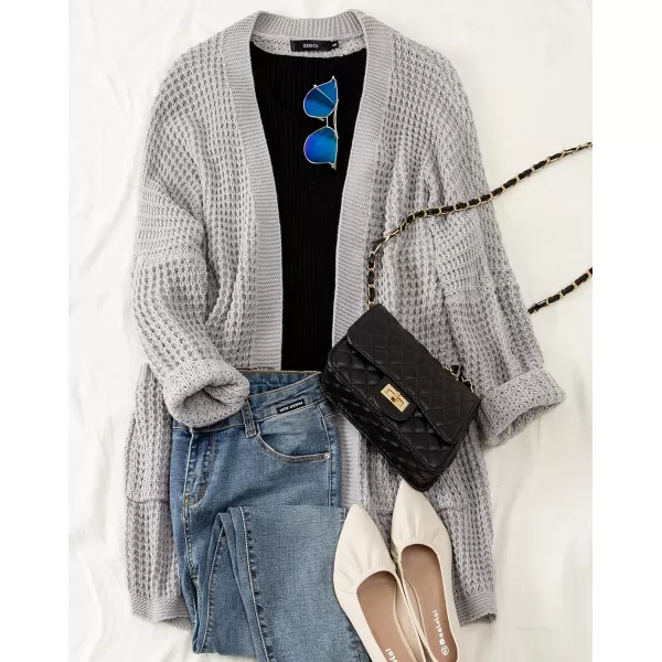 imageZESICA Womens 2023 Fall Long Batwing Sleeve Open Front Chunky Knit Cardigan SweaterBamplightgrey