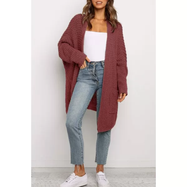 imageZESICA Womens 2023 Fall Long Batwing Sleeve Open Front Chunky Knit Cardigan SweaterBrickred