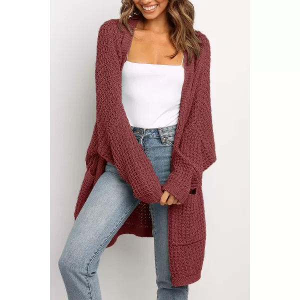 imageZESICA Womens 2023 Fall Long Batwing Sleeve Open Front Chunky Knit Cardigan SweaterBrickred