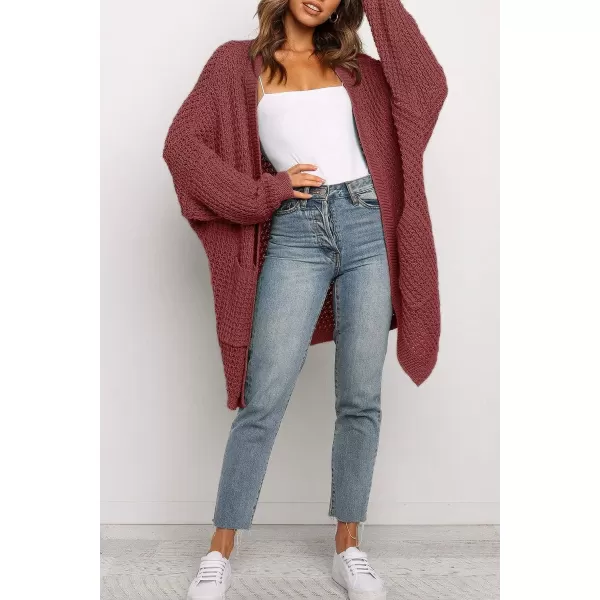 imageZESICA Womens 2023 Fall Long Batwing Sleeve Open Front Chunky Knit Cardigan SweaterBrickred