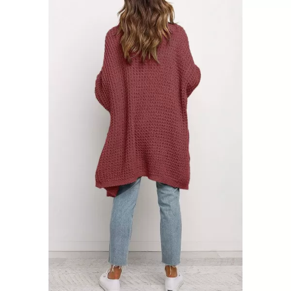 imageZESICA Womens 2023 Fall Long Batwing Sleeve Open Front Chunky Knit Cardigan SweaterBrickred