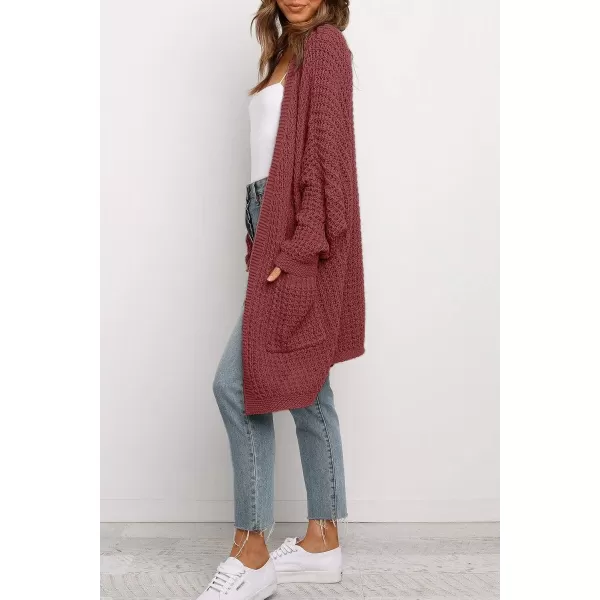 imageZESICA Womens 2023 Fall Long Batwing Sleeve Open Front Chunky Knit Cardigan SweaterBrickred