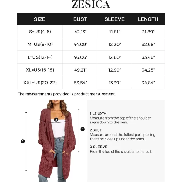 imageZESICA Womens 2023 Fall Long Batwing Sleeve Open Front Chunky Knit Cardigan SweaterBrickred