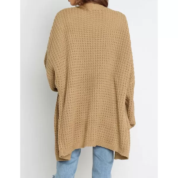 imageZESICA Womens 2023 Fall Long Batwing Sleeve Open Front Chunky Knit Cardigan SweaterCamel
