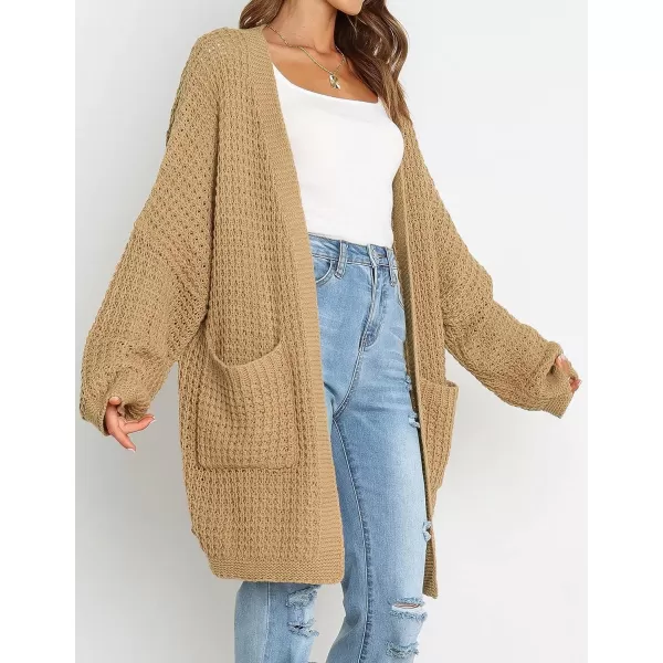 imageZESICA Womens 2023 Fall Long Batwing Sleeve Open Front Chunky Knit Cardigan SweaterCamel
