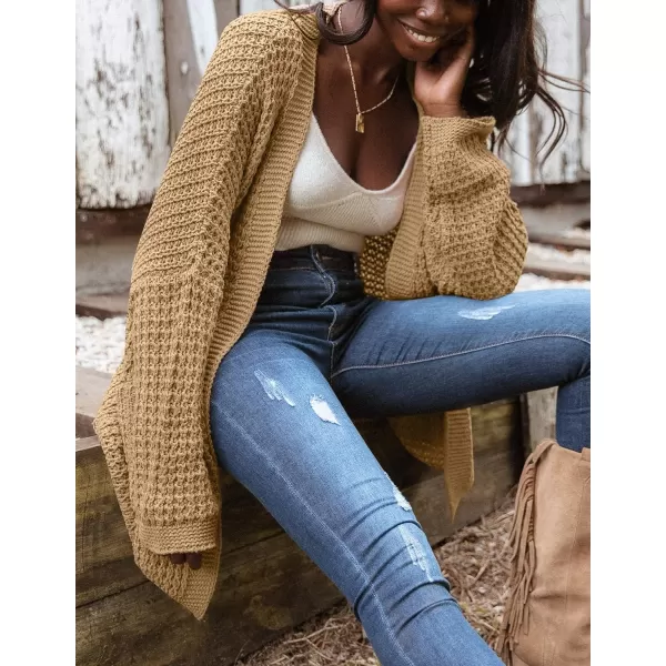 imageZESICA Womens 2023 Fall Long Batwing Sleeve Open Front Chunky Knit Cardigan SweaterCamel