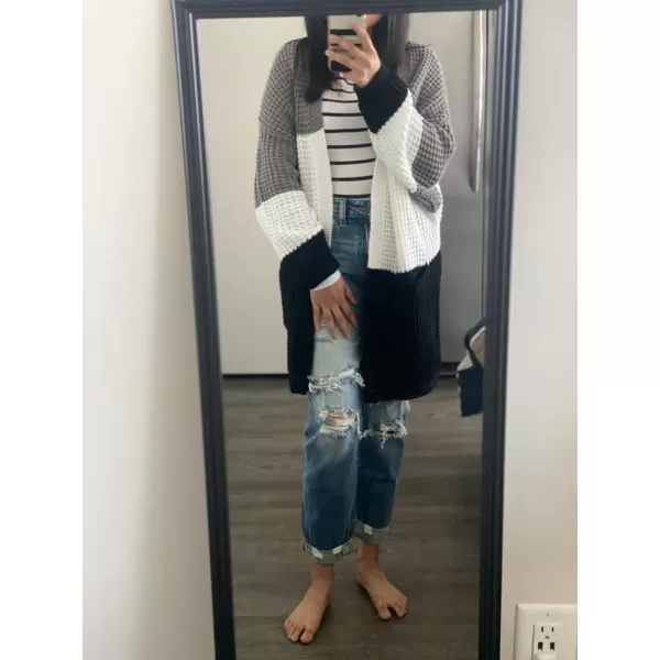 imageZESICA Womens 2023 Fall Long Batwing Sleeve Open Front Chunky Knit Cardigan SweaterContrastblack