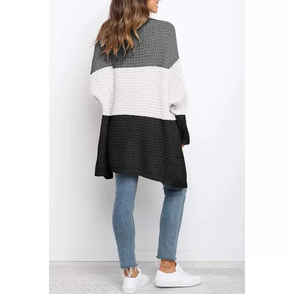 imageZESICA Womens 2023 Fall Long Batwing Sleeve Open Front Chunky Knit Cardigan SweaterContrastblack
