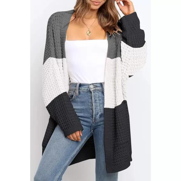 imageZESICA Womens 2023 Fall Long Batwing Sleeve Open Front Chunky Knit Cardigan SweaterContrastblack