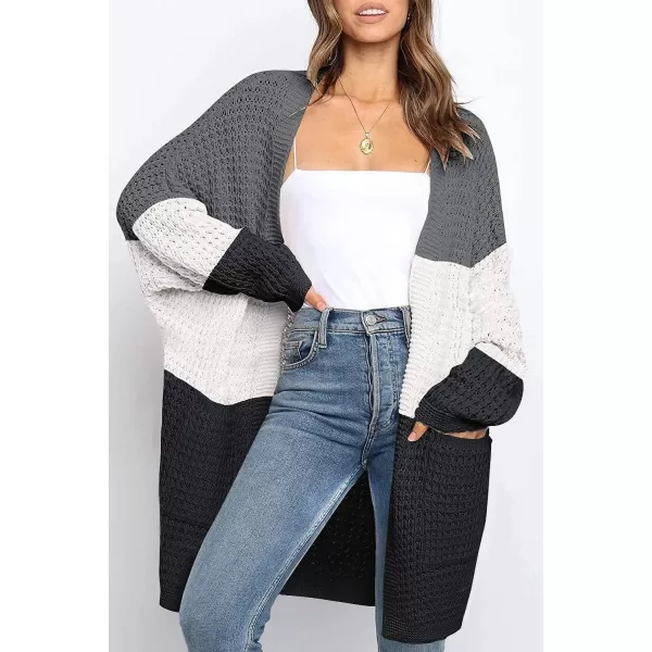 imageZESICA Womens 2023 Fall Long Batwing Sleeve Open Front Chunky Knit Cardigan SweaterContrastblack