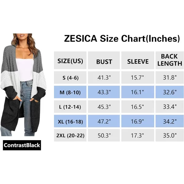 imageZESICA Womens 2023 Fall Long Batwing Sleeve Open Front Chunky Knit Cardigan SweaterContrastblack