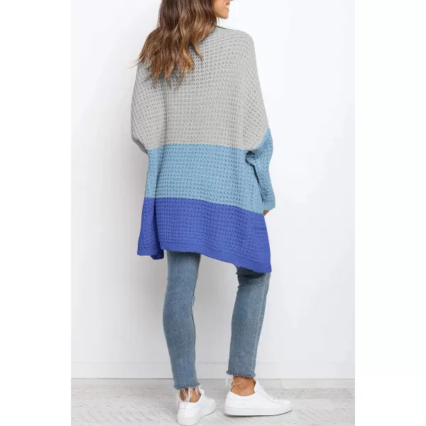 imageZESICA Womens 2023 Fall Long Batwing Sleeve Open Front Chunky Knit Cardigan SweaterContrastblue
