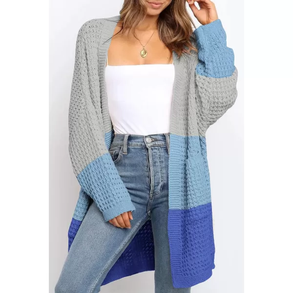 imageZESICA Womens 2023 Fall Long Batwing Sleeve Open Front Chunky Knit Cardigan SweaterContrastblue