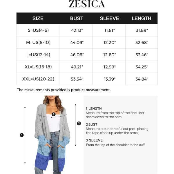 imageZESICA Womens 2023 Fall Long Batwing Sleeve Open Front Chunky Knit Cardigan SweaterContrastblue