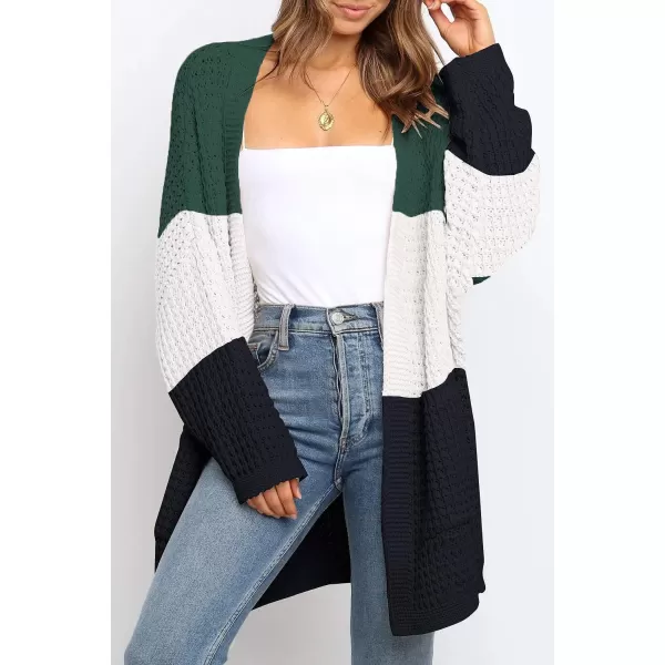 imageZESICA Womens 2023 Fall Long Batwing Sleeve Open Front Chunky Knit Cardigan SweaterContrastgreen