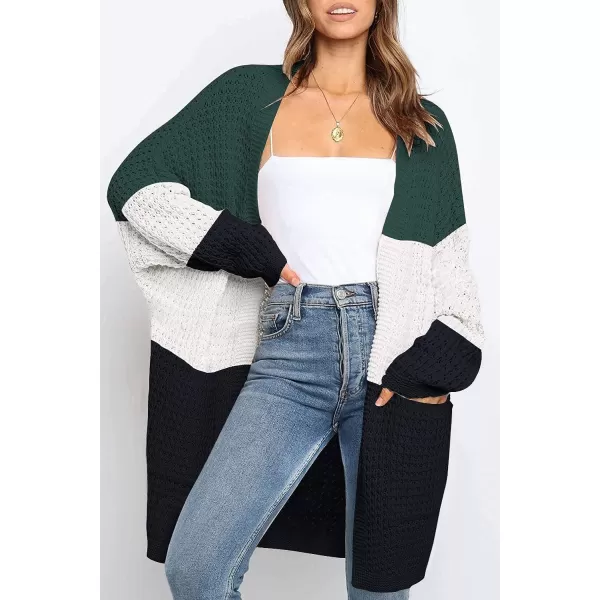 imageZESICA Womens 2023 Fall Long Batwing Sleeve Open Front Chunky Knit Cardigan SweaterContrastgreen