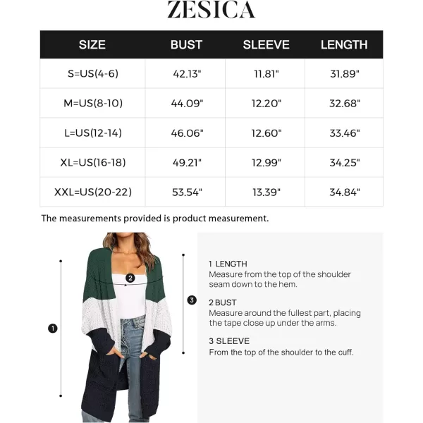 imageZESICA Womens 2023 Fall Long Batwing Sleeve Open Front Chunky Knit Cardigan SweaterContrastgreen