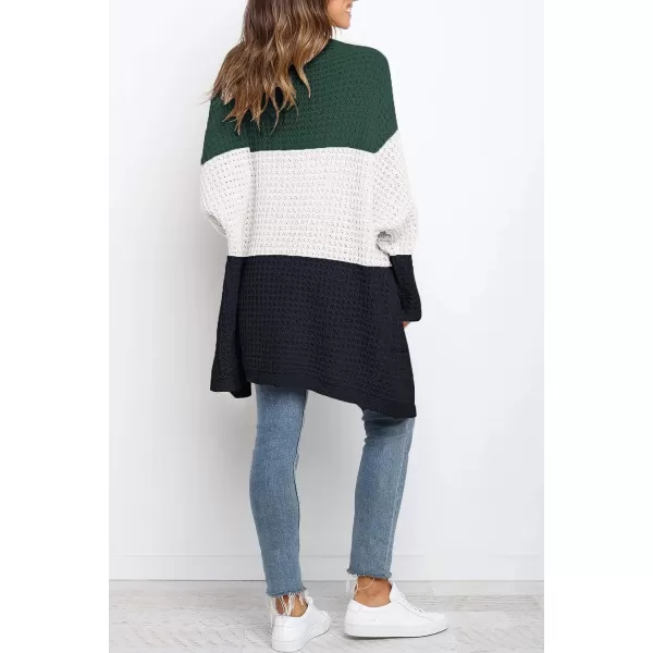 imageZESICA Womens 2023 Fall Long Batwing Sleeve Open Front Chunky Knit Cardigan SweaterContrastgreen