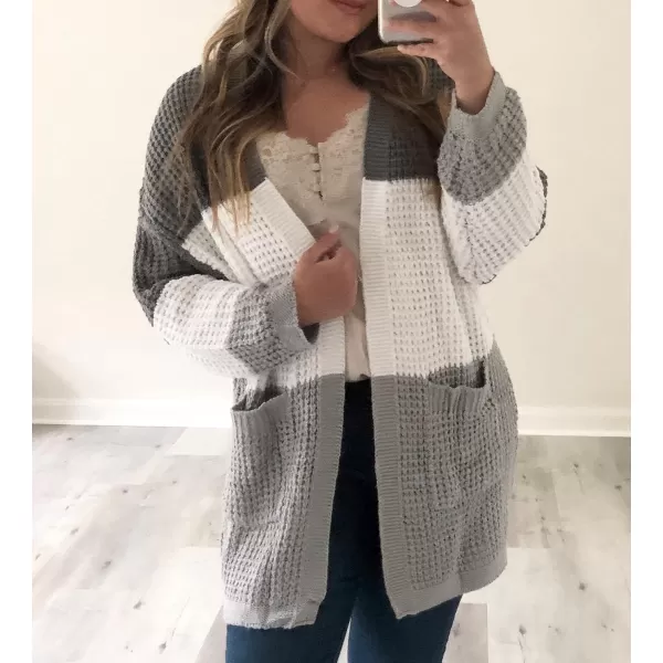 imageZESICA Womens 2023 Fall Long Batwing Sleeve Open Front Chunky Knit Cardigan SweaterContrastgrey
