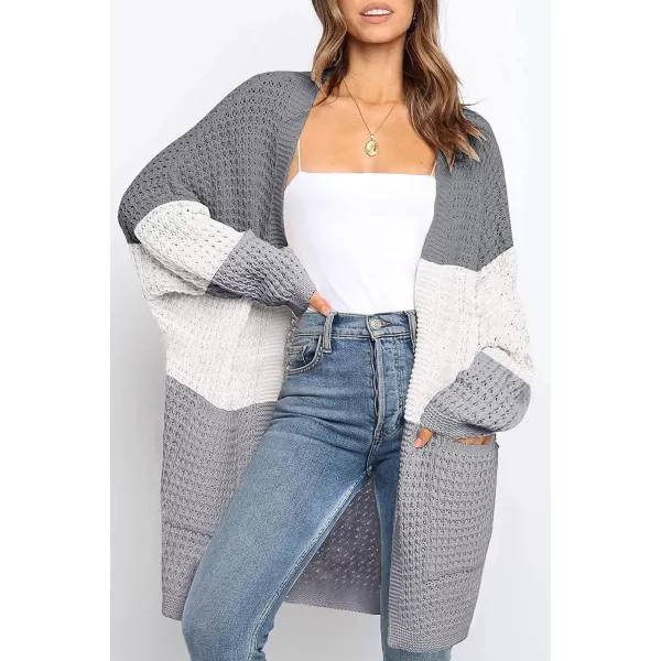imageZESICA Womens 2023 Fall Long Batwing Sleeve Open Front Chunky Knit Cardigan SweaterContrastgrey
