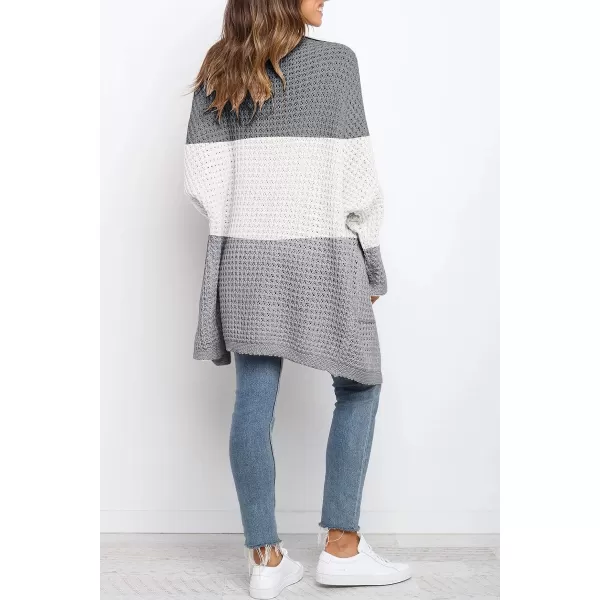 imageZESICA Womens 2023 Fall Long Batwing Sleeve Open Front Chunky Knit Cardigan SweaterContrastgrey