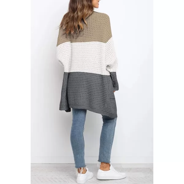 imageZESICA Womens 2023 Fall Long Batwing Sleeve Open Front Chunky Knit Cardigan SweaterContrastkhaki