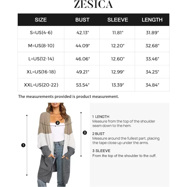 imageZESICA Womens 2023 Fall Long Batwing Sleeve Open Front Chunky Knit Cardigan SweaterContrastkhaki