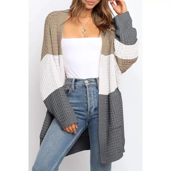 imageZESICA Womens 2023 Fall Long Batwing Sleeve Open Front Chunky Knit Cardigan SweaterContrastkhaki