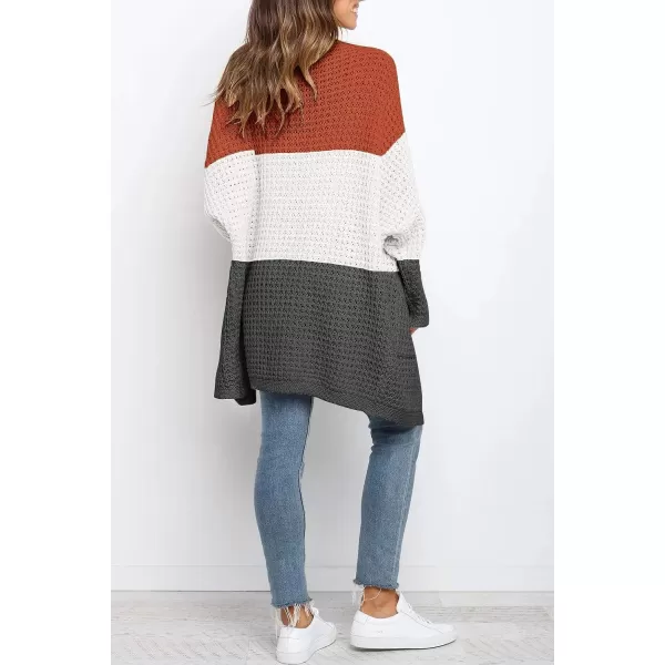 imageZESICA Womens 2023 Fall Long Batwing Sleeve Open Front Chunky Knit Cardigan SweaterContrastorange