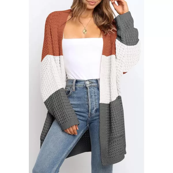 imageZESICA Womens 2023 Fall Long Batwing Sleeve Open Front Chunky Knit Cardigan SweaterContrastorange