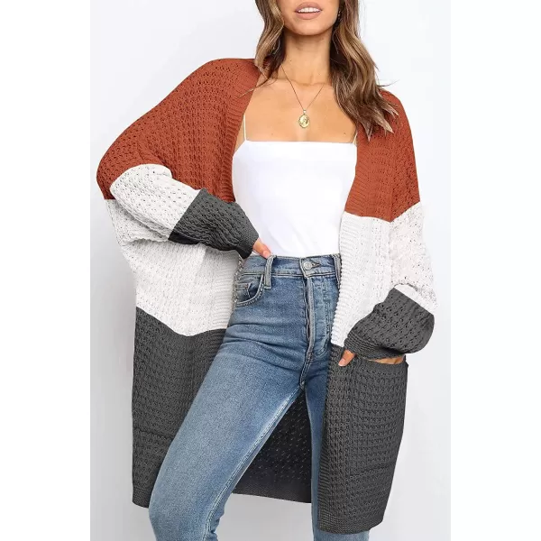 imageZESICA Womens 2023 Fall Long Batwing Sleeve Open Front Chunky Knit Cardigan SweaterContrastorange