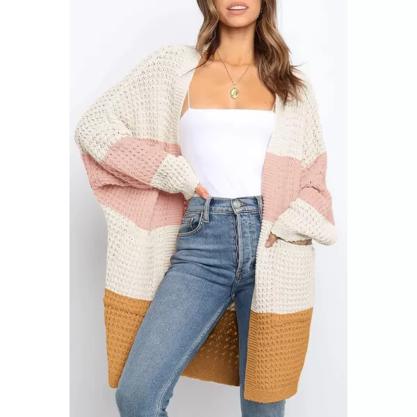 imageZESICA Womens 2023 Fall Long Batwing Sleeve Open Front Chunky Knit Cardigan SweaterContrastpink