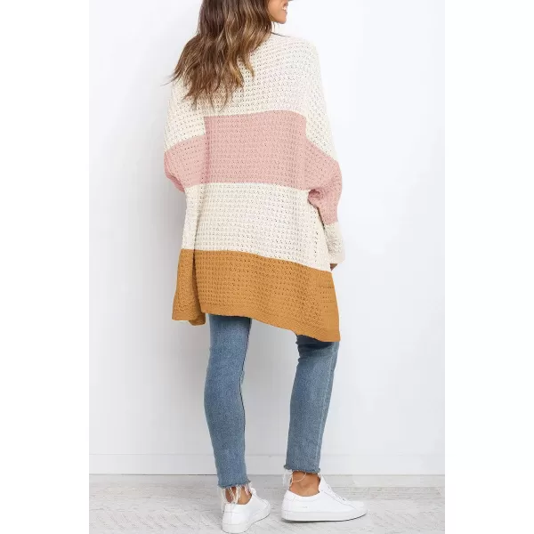 imageZESICA Womens 2023 Fall Long Batwing Sleeve Open Front Chunky Knit Cardigan SweaterContrastpink