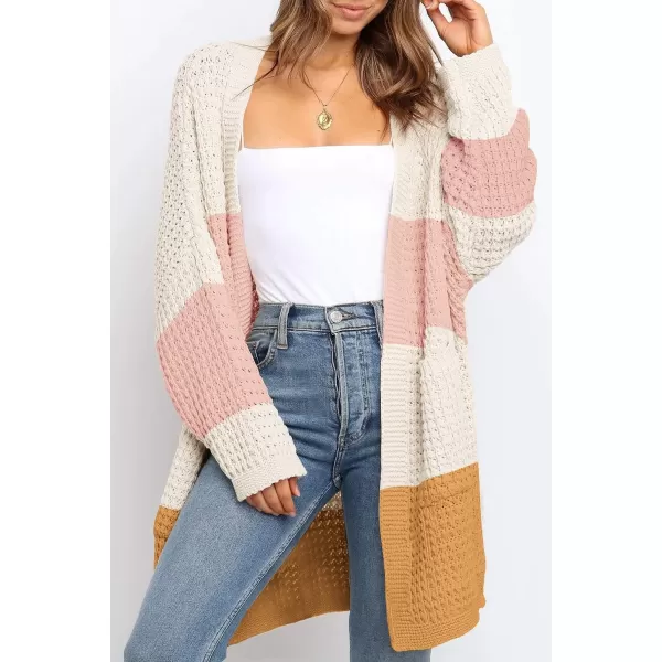 imageZESICA Womens 2023 Fall Long Batwing Sleeve Open Front Chunky Knit Cardigan SweaterContrastpink