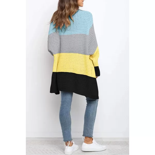 imageZESICA Womens 2023 Fall Long Batwing Sleeve Open Front Chunky Knit Cardigan SweaterContrastyellow