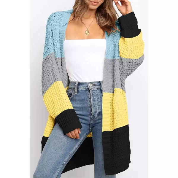 imageZESICA Womens 2023 Fall Long Batwing Sleeve Open Front Chunky Knit Cardigan SweaterContrastyellow