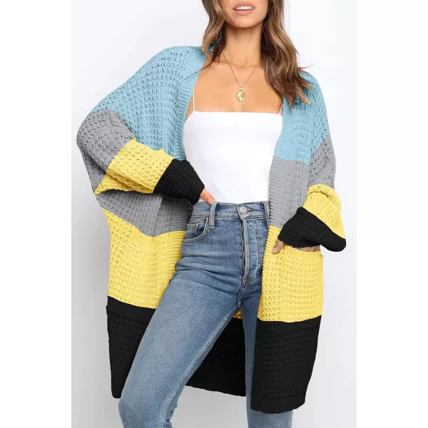 imageZESICA Womens 2023 Fall Long Batwing Sleeve Open Front Chunky Knit Cardigan SweaterContrastyellow