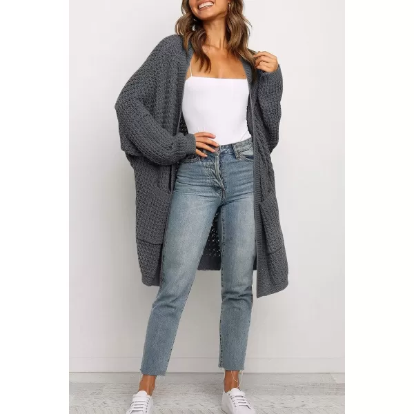 imageZESICA Womens 2023 Fall Long Batwing Sleeve Open Front Chunky Knit Cardigan SweaterDarkgrey