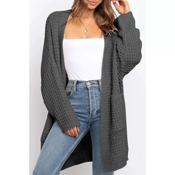 imageZESICA Womens 2023 Fall Long Batwing Sleeve Open Front Chunky Knit Cardigan SweaterDarkgrey