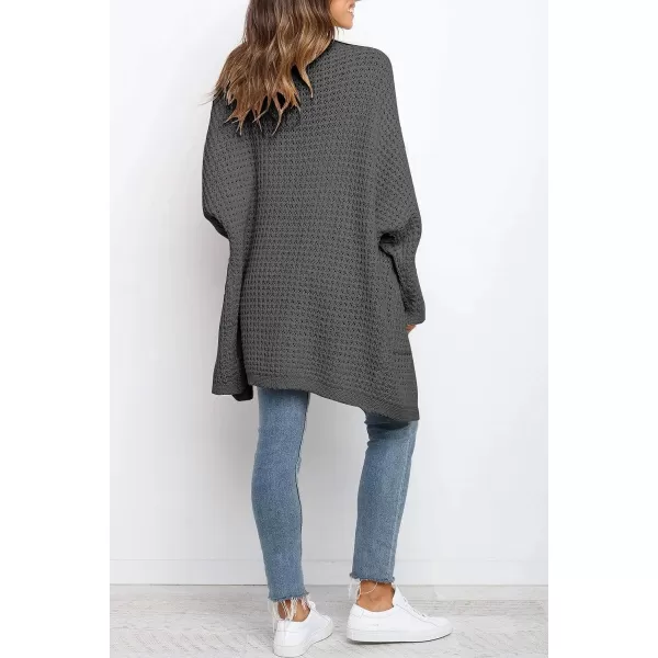 imageZESICA Womens 2023 Fall Long Batwing Sleeve Open Front Chunky Knit Cardigan SweaterDarkgrey