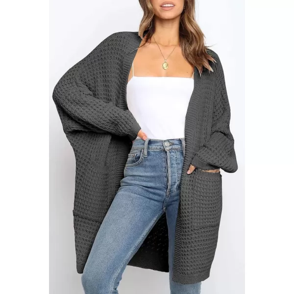 imageZESICA Womens 2023 Fall Long Batwing Sleeve Open Front Chunky Knit Cardigan SweaterDarkgrey