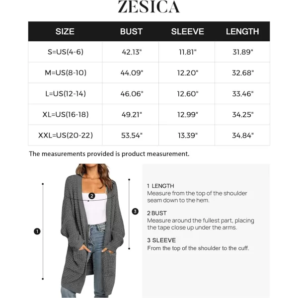 imageZESICA Womens 2023 Fall Long Batwing Sleeve Open Front Chunky Knit Cardigan SweaterDarkgrey
