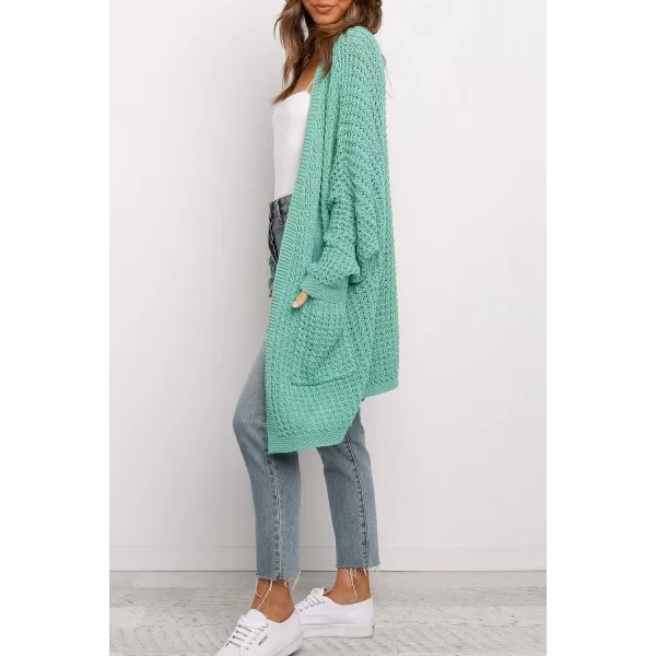 imageZESICA Womens 2023 Fall Long Batwing Sleeve Open Front Chunky Knit Cardigan SweaterGreen