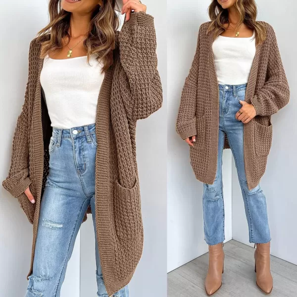 imageZESICA Womens 2023 Fall Long Batwing Sleeve Open Front Chunky Knit Cardigan SweaterKhaki