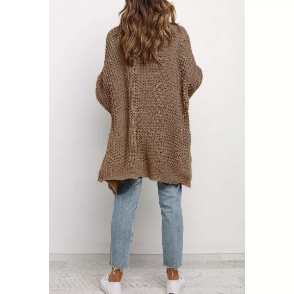 imageZESICA Womens 2023 Fall Long Batwing Sleeve Open Front Chunky Knit Cardigan SweaterKhaki