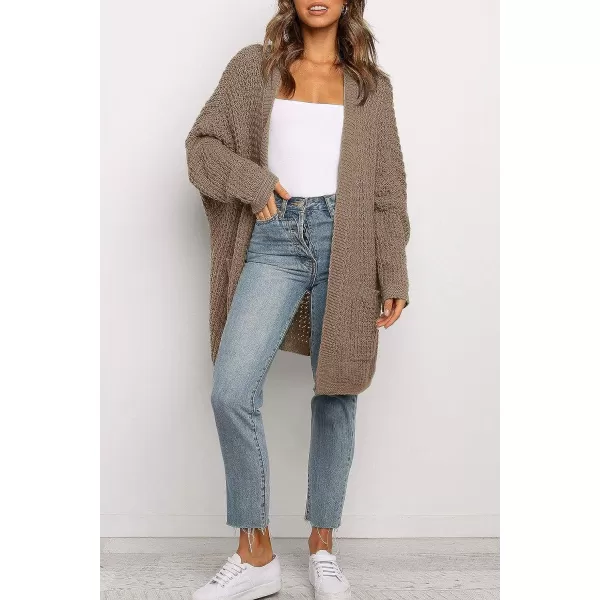imageZESICA Womens 2023 Fall Long Batwing Sleeve Open Front Chunky Knit Cardigan SweaterKhaki