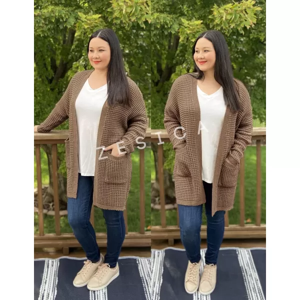 imageZESICA Womens 2023 Fall Long Batwing Sleeve Open Front Chunky Knit Cardigan SweaterKhaki