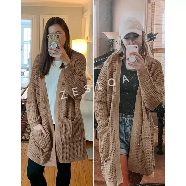 imageZESICA Womens 2023 Fall Long Batwing Sleeve Open Front Chunky Knit Cardigan SweaterKhaki