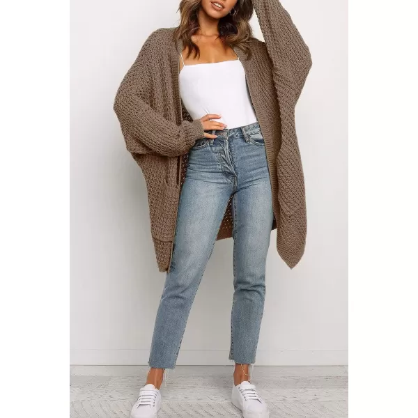 imageZESICA Womens 2023 Fall Long Batwing Sleeve Open Front Chunky Knit Cardigan SweaterKhaki