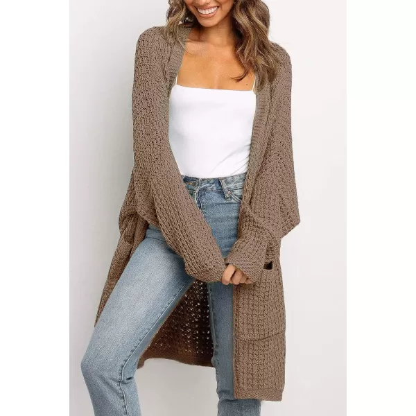 imageZESICA Womens 2023 Fall Long Batwing Sleeve Open Front Chunky Knit Cardigan SweaterKhaki